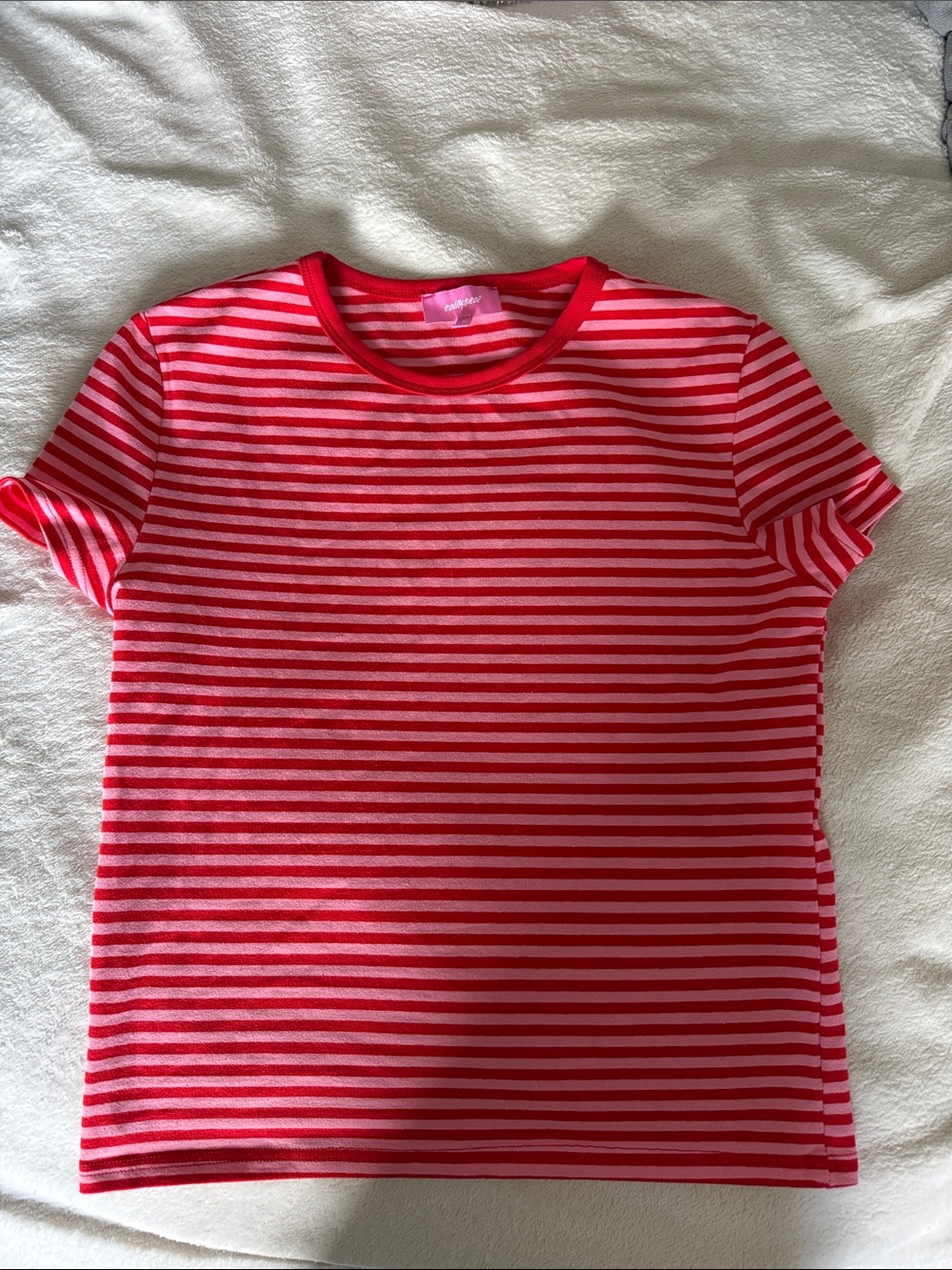 Edikted Red and Pink Striped Short Sleeve Tee